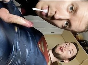 Superman Cums in Twinks Mouth to Swallow