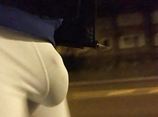 on a BUSY STREET BULGING out of THOSE COMPRESSION SHORTS after GYM