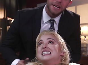 Deep throat blond slave gags