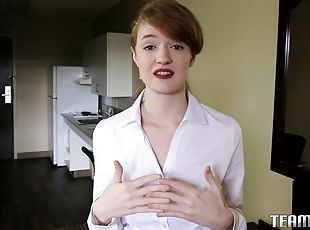 Pale teen doesn't even take her clothes off when she fucks