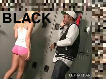 Locker room slut wants every inch of black cock in her pussy