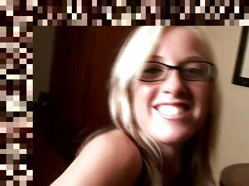 Blonde Whore With Glasses Is On Her Knees Sucking Cock