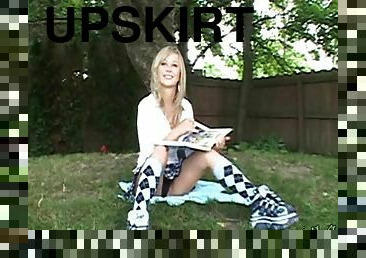 What a nice day for teen upskirt pussy play in the park