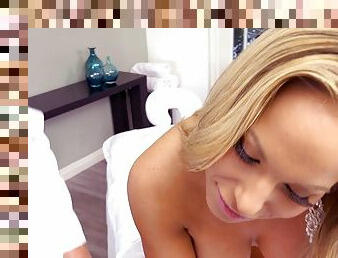 Blondes on the massage table share his big cock