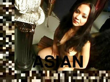 Asian babes strip,show natural tits and nice ass in retro backstage scene