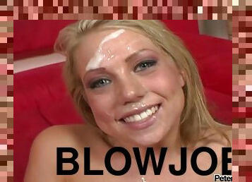 Lovely blonde hot blowjob with massive cum facial