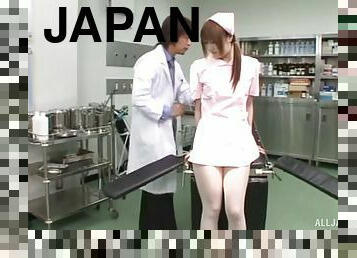 Nasty Japanese nurse boycotts duty just to enjoy a thick cock banging her hairy muff