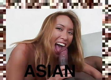 Petite Asian slut taking in the ass big black cock interracial anal sex