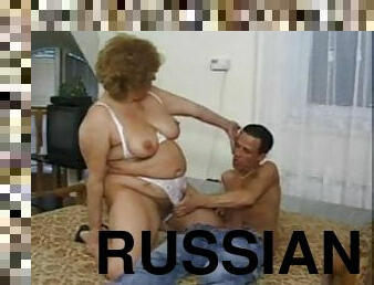 Lonesome fat Russian woman masturbating and pleasing a skinny dude
