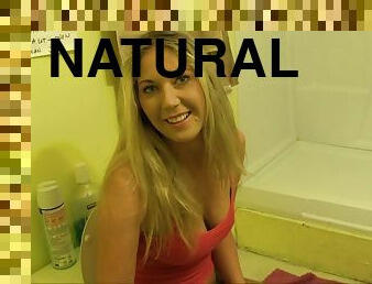 Beautiful blonde Alysha Rylee toys her pussy in a bathroom