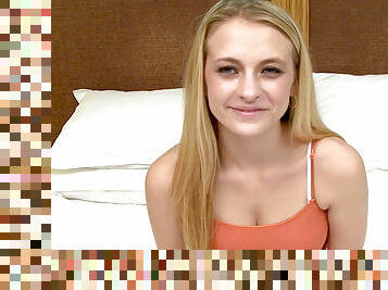 Watch this nervous blond hair babe 18 yr old star in her first pound video