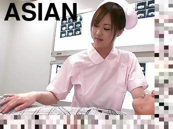 Asian nurse Sayuki Kanno jumps on a cock after giving a titjob