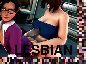 asiatique, cul, gros-nichons, énorme, anal, ejaculation-sur-le-corps, lesbienne, anime, hentai, 3d