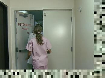 lovely nurse in high heels rides doctors cock on cumshot