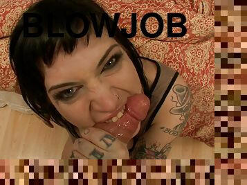 Doting cowgirl with bdsm fetish gives a deepthroat blowjob before getting slammed hardcore anal