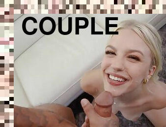 Blonde Jazlyn Ray enjoys while sucking her boyfriend's dick