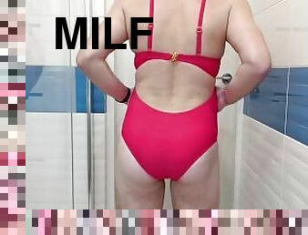 bad, milf, creampie, underkläder, pool, fetisch, bikini