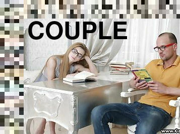Nerdy couple puts down their books long enough to fuck