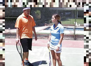 This tennis coach uses his cock to punish his bad student