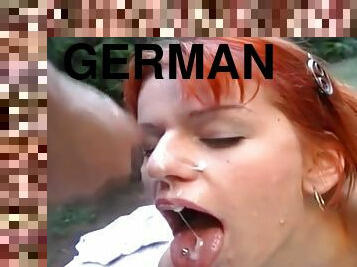 Horny german redhead teen gets a massive facial after deep anal threesome sex