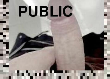Risky wanking in a public toilet with cumshot
