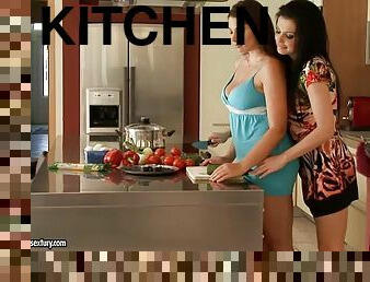 Two stunning babes Aletta and Zafira in the kitchen