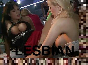 Hot women have lesbian sex during an impressive party