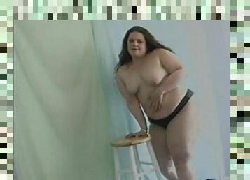 Fat chick strips to her thong
