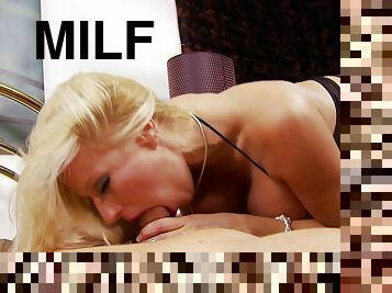 Pro blonde big tit MILF sitting on top of a hard dick