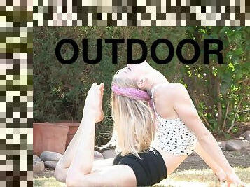 Naked yoga in the garden with the gorgeous blonde teen Bella