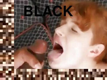 Cute Petite Ginger Redhead Sucks BIG BLACK COCK