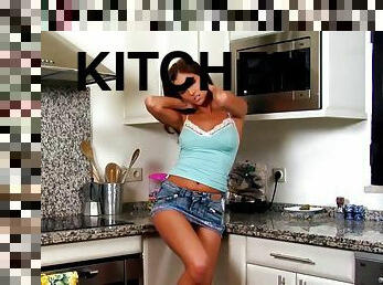 Her name is Ivette and the kitchen masturbation brings her pleasure