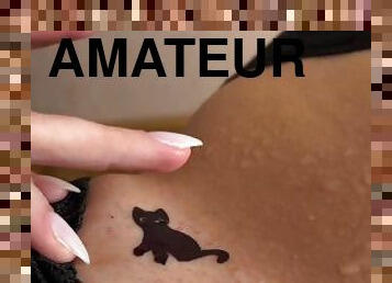 cul, gros-nichons, chatte-pussy, amateur, babes, blonde, belle, solo, érotique, tatouage