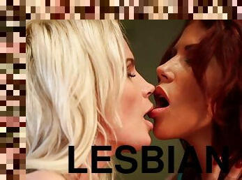 Divine lesbian with long hair moans while her pussy is licked