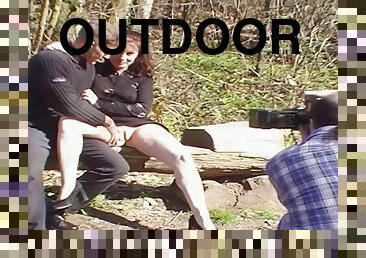 Outdoor photoshoot leads to three guys fucking her