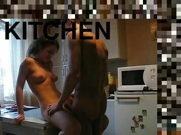 Derek fucks Tanya's pussy in the missionary pose on a kitchen table