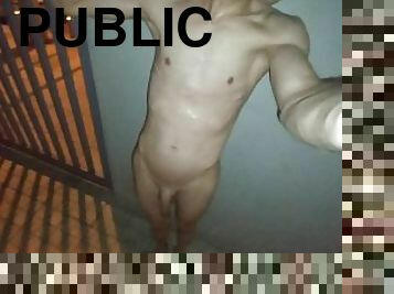 Nude piss shower in public
