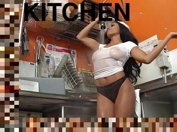 Anya Ivy blows and gets her sweet coochie slammed in the kitchen