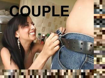 Long haired brunette babe sucks and rides cock Hardcore in bathroom