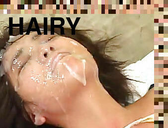 Hairy japanese enjoys full loads