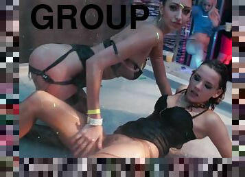 Naughty babes going wild in the club for some dazzling fuck in a close up shoot