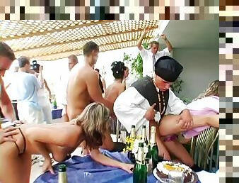 Lingerie clad bridesmaid being bonked doggy style at a wedding after party