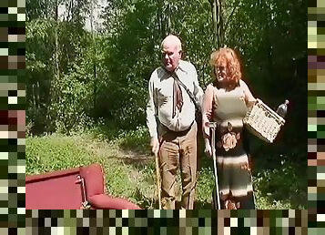 Picnic in the grass with a senior citizen couple that has great sex