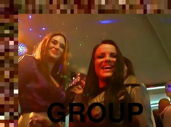 Good looking European bitches dancing and teasing in the club