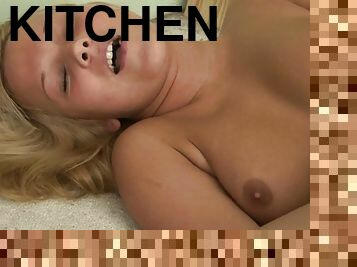 Dirty minded slutty teen is home alone and finds masturbating in the kitchen cute