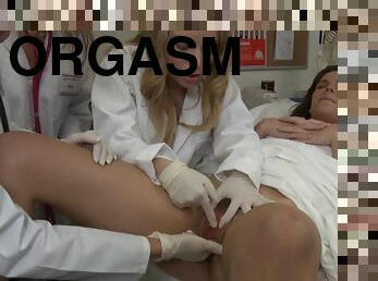 Naughty nurses ravish their patient's pussy with vibrators till she orgasms strongly