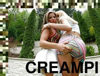 Ass fucking threesome with naughty anal creampie cleanup