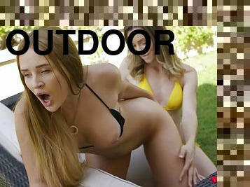 Adel Morel and Kaisa Nord playing sex toys outdoors