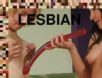 Two tanned lesbians find out a rubber dildo very pleasuring and excellent