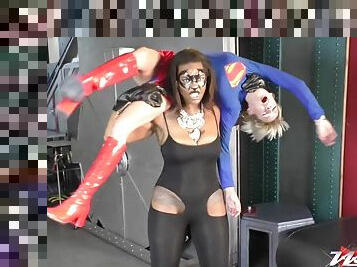 Superwoman - interracial lesbian cosplay - ebony chick wrestling tiny blonde